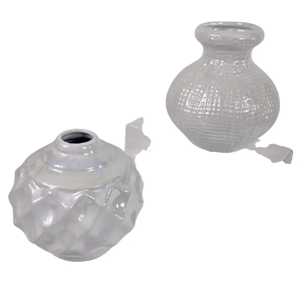 Set of Reflective Glossy Pearl Textured Vases Pottery Minimalist Neutral Decor